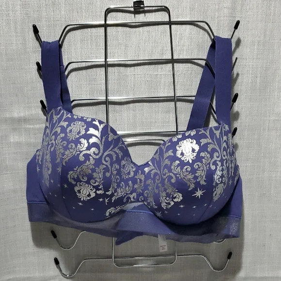 NWOT Cacique Purple Bra with Silver Floral Print - Picture 1 of 2